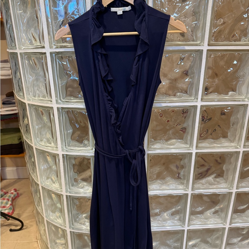 Boden ruffle neck jersey wrap dress High- navy blue